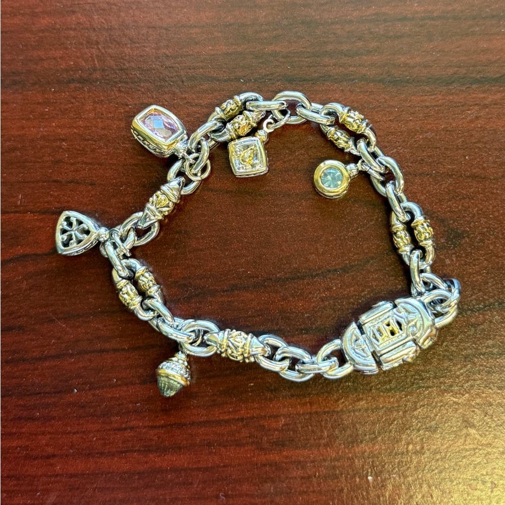 Preowned John Medeiros Charm Bracelet in Silver Blue Green Pink Gem Charm